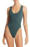 Bound By Bond-eye The Mara Ribbed One-piece Swimsuit In Aegean Blue Eco