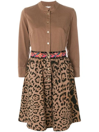 Bazar Deluxe Embroidered Leopard Print Shirt Dress - Brown