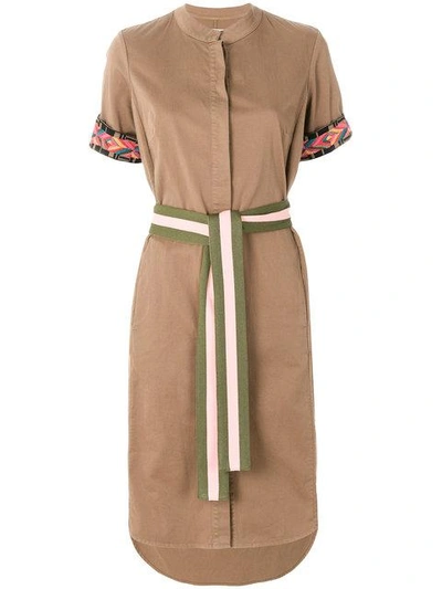 Bazar Deluxe Embroidered Belted Shirt Dress In Brown