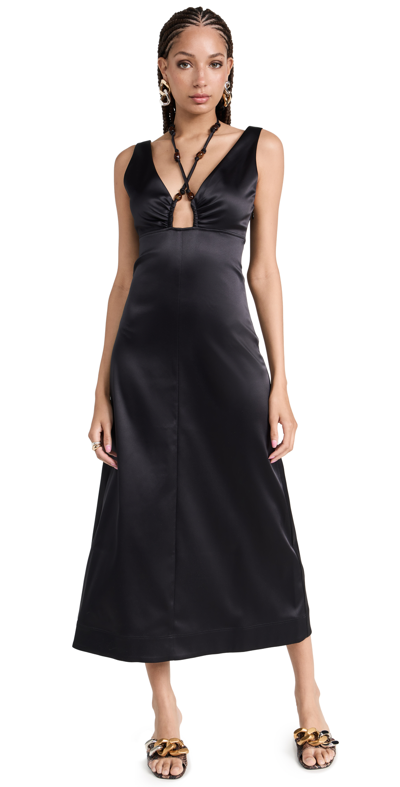 Ganni Double Satin Halter-neck Dress In Black