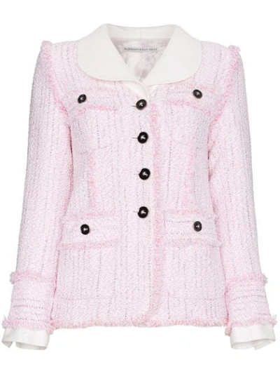 Alessandra Rich Single Breasted Tweed Cotton Blend Jacket In Pink&purple