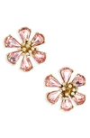 Oscar De La Renta Crystal Flower Button Earrings In Rose Multi
