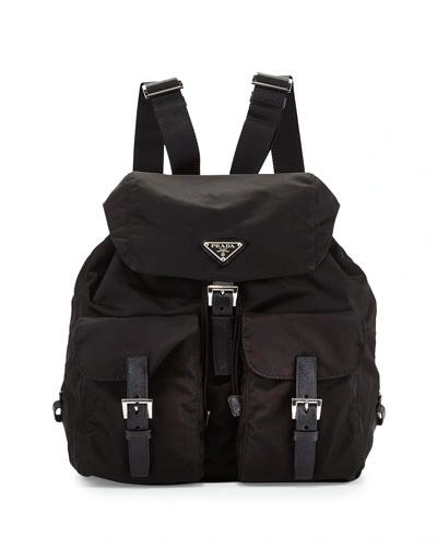 Prada Vela Small Leather-trimmed Shell Backpack In Black