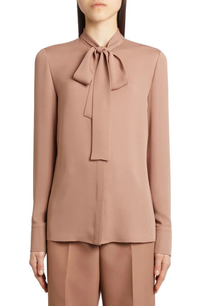 Valentino Tie Neck Silk Georgette Blouse In Beige