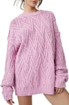 Free People Isla Cable Stitch Tunic Sweater In Pink Frosting