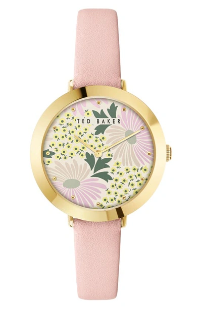 Ted Baker Ammy Floral Leather Strap Watch, 34mm In Pink