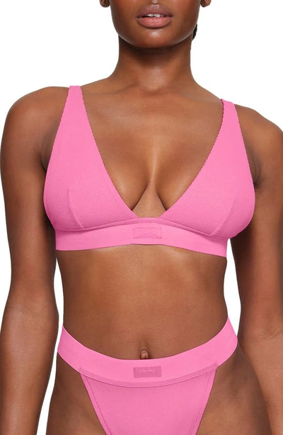 Skims Cotton Plunge Bralette In Pink