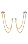 Ettika Double Piercing Chain Drop Earrings In Lavender