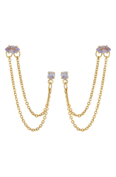 Ettika Double Piercing Chain Drop Earrings In Lavender