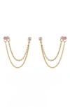 Ettika Double Piercing Chain Drop Earrings In Light Pink