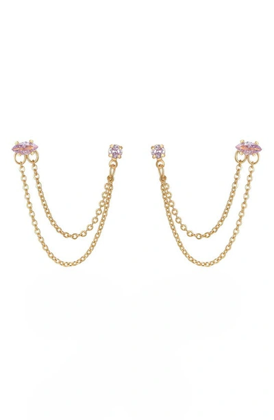 Ettika Double Piercing Chain Drop Earrings In Light Pink
