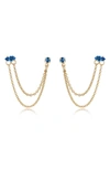 Ettika Double Piercing Chain Drop Earrings In Tanzanite