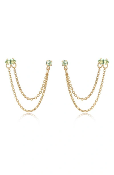 Ettika Double Piercing Chain Drop Earrings In Apple Green