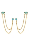 Ettika Double Piercing Chain Drop Earrings In Aqua