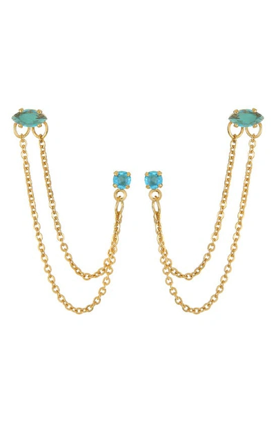 Ettika Double Piercing Chain Drop Earrings In Aqua