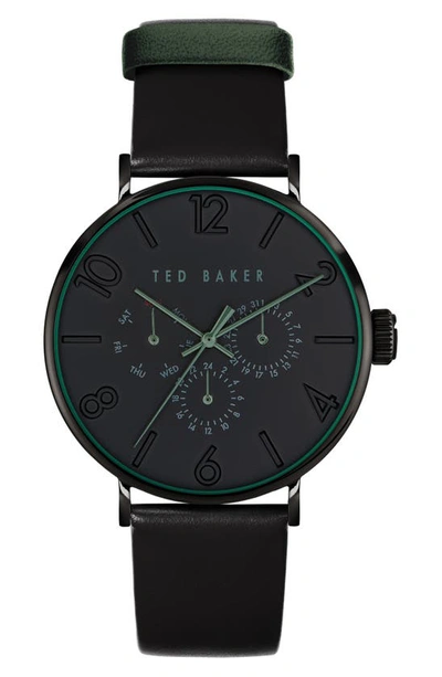 Ted Baker London Phylipa Gents Multifunction Leather Strap Watch, 41mm In Black