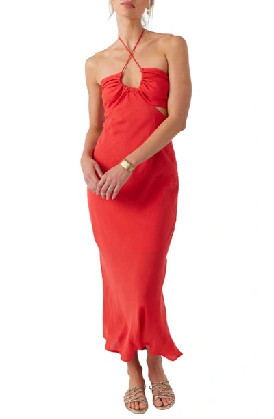 O'neill Lila Cutout Halter Maxi Dress In Red Hot