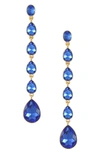 Ettika Teardrop Crystal Linear Earrings In Sapphire