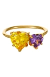 Ettika Cubic Zirconia Double Heart Ring In Yellow