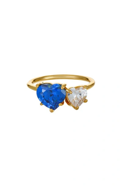 Ettika Cubic Zirconia Double Heart Ring In Blue