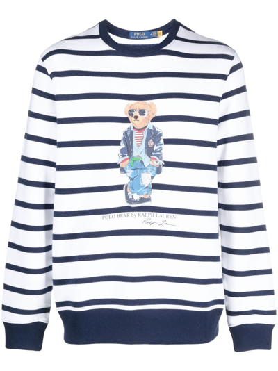 Polo Ralph Lauren Mens Wht Cruse Nvy Polo Bear-embroidered Cotton-blend Sweatshirt In White