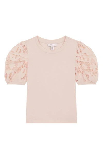 Reiss Alberta - Pink Senior Floral Lace Puff Sleeve T-shirt, Uk 10-11 Yrs