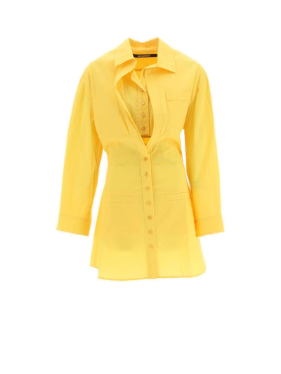 Jacquemus La Robe Baunhilha Mini Shirt Dress In Yellow