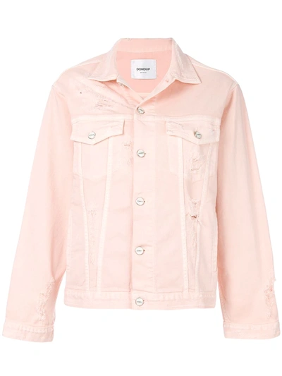 Dondup Distressed Denim Jacket In Pale Pink