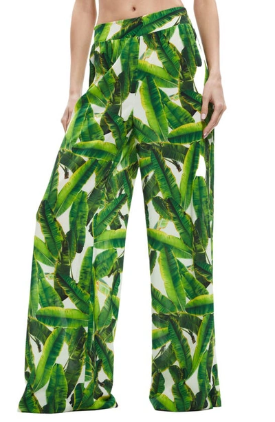 Alice And Olivia Russel Super High Waist Wide Leg Pants In Sun Palm Off White