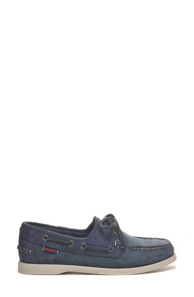 Sebago Portland Roughout Boat Shoe In Blue Navy