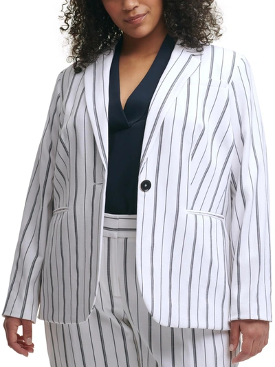Calvin Klein Plus Womens Pinstripe Long Sleeved Suit Jacket In Multi