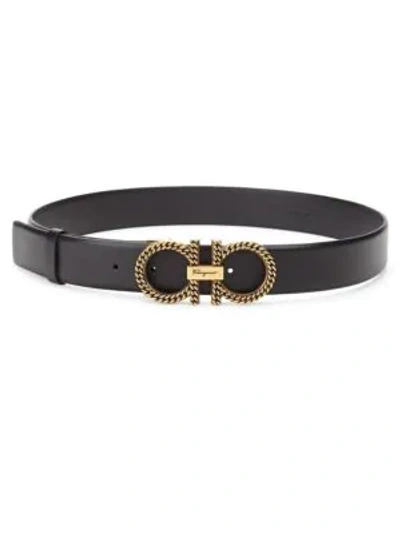 Ferragamo Ladies Black Adjustable Gancini Belt, Brand Size 100 Cm In Black,purple