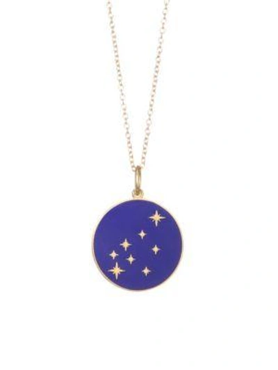 Bare Constellation Aquarius Diamond Enamel Pendant Gold Necklace In Navy