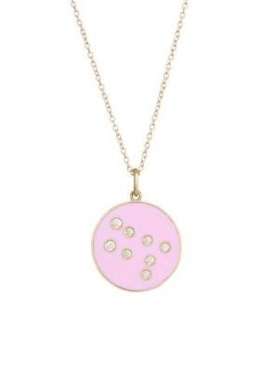 Bare Constellation Gemini Diamond Enamel Pendant Gold Necklace In Pink