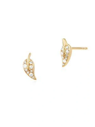 Ef Collection Women's Mini Diamond Leaf Stud Earrings In Yellow Gold