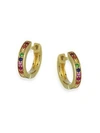 Sydney Evan Women's Rainbow Sapphire Huggie Hoop Earrings In Yellow Gold