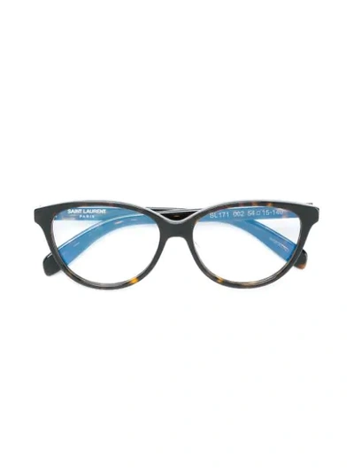Saint Laurent Tortoiseshell Cat Eye Glasses In Brown