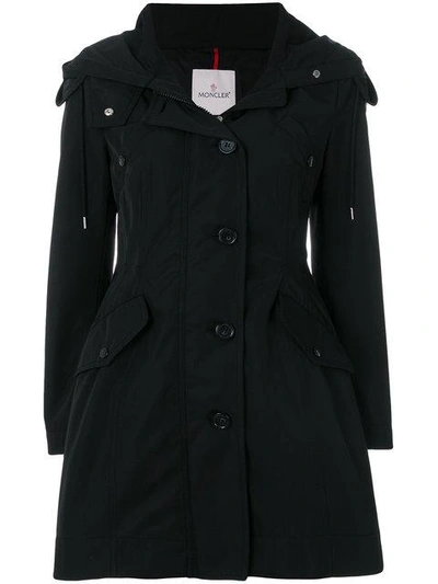 Moncler Flared Hooded Coat In Black