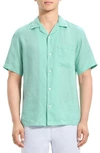 Theory Noll Linen Short Sleeve Shirt In Celadon