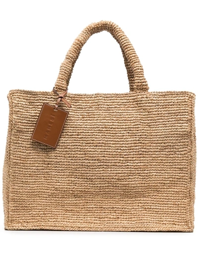 Manebi Woven Raffia Tote Bag In Beige
