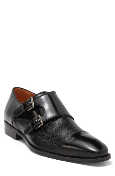 Mezlan Leather Double Monk Strap Shoe In Black