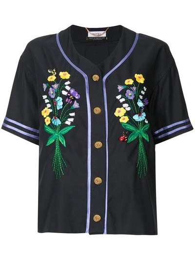 Muveil Button Embroidered Shirt - Black