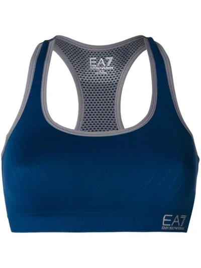 Ea7 Logo Crop Top In Blue