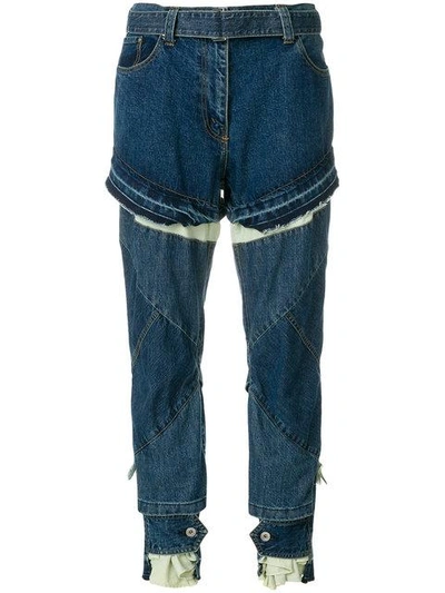Sacai Distressed Slim-fit Jeans In Blue