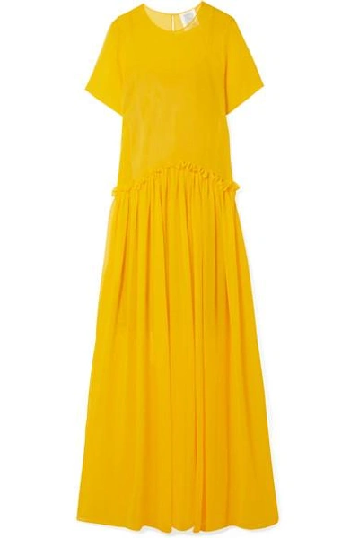 Rosie Assoulin Ebbs And Flows Ruffle-trimmed Cotton-voile Maxi Dress In Yellow