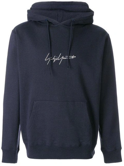 Yohji Yamamoto Logo Print Hoodie In Blue