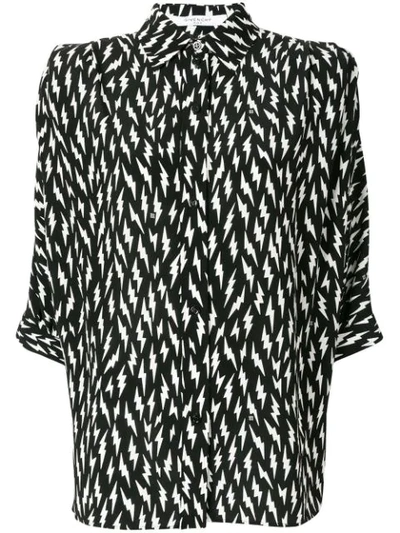 Givenchy Short-sleeve Button-down Lightning-bolt Silk Blouse In Black & White