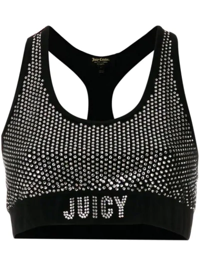 Juicy Couture Swarovski Embellished Velour Crop Top In Black