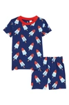 Tucker + Tate Kids' Glow In The Dark Fitted Two-piece Short Pajamas In Blue Twilight Rocket Pops Glow
