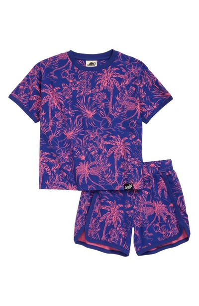 Boardies Kids' Palm Tree Print Organic Cotton Blend T-shirt & Shorts In Multi